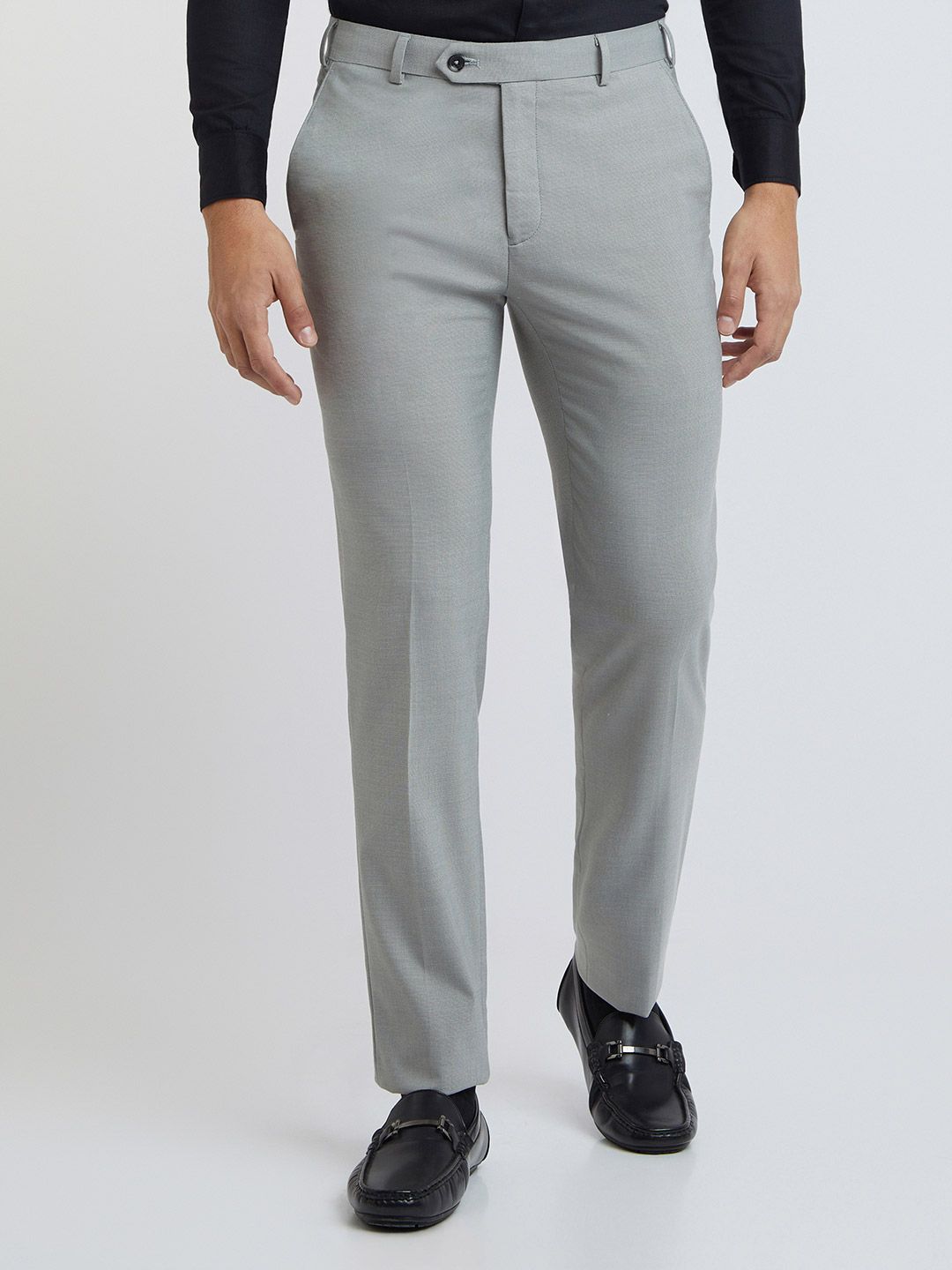 Raymond Men Grey Self Design Textured Slim Fit Formal Trousers
