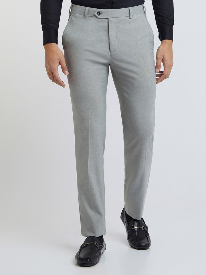 Raymond Men Grey Self Design Textured Slim Fit Formal Trousers