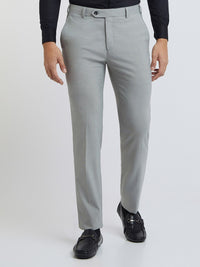 Raymond Men Grey Self Design Textured Slim Fit Formal Trousers