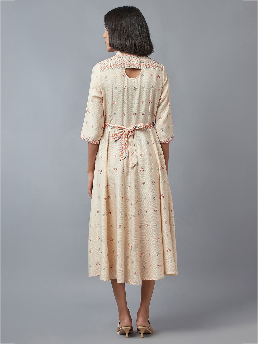W White Ethnic Motifs Shirt Midi A-Line Dress