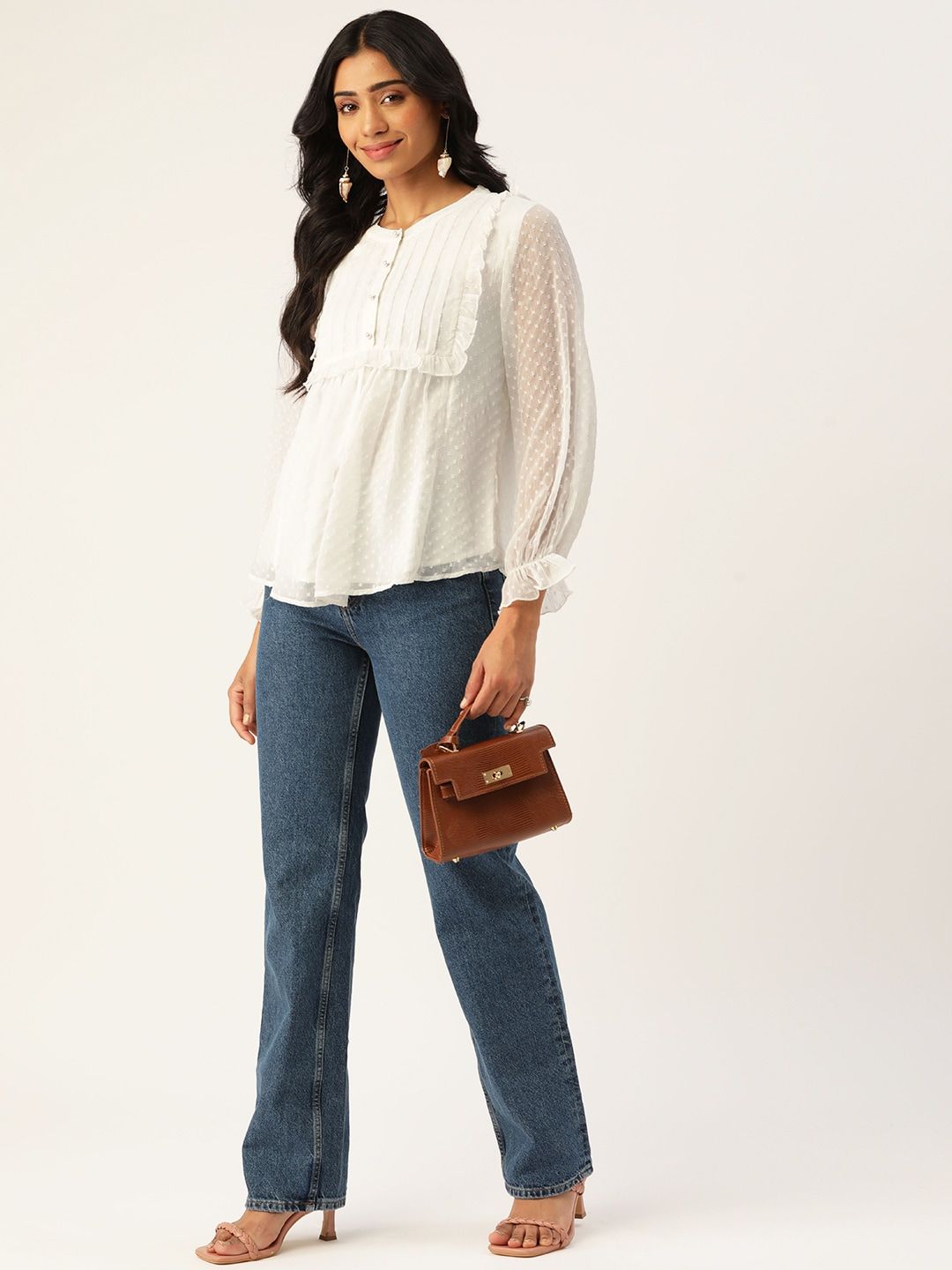 Antheaa Women White Dobby Weave Top