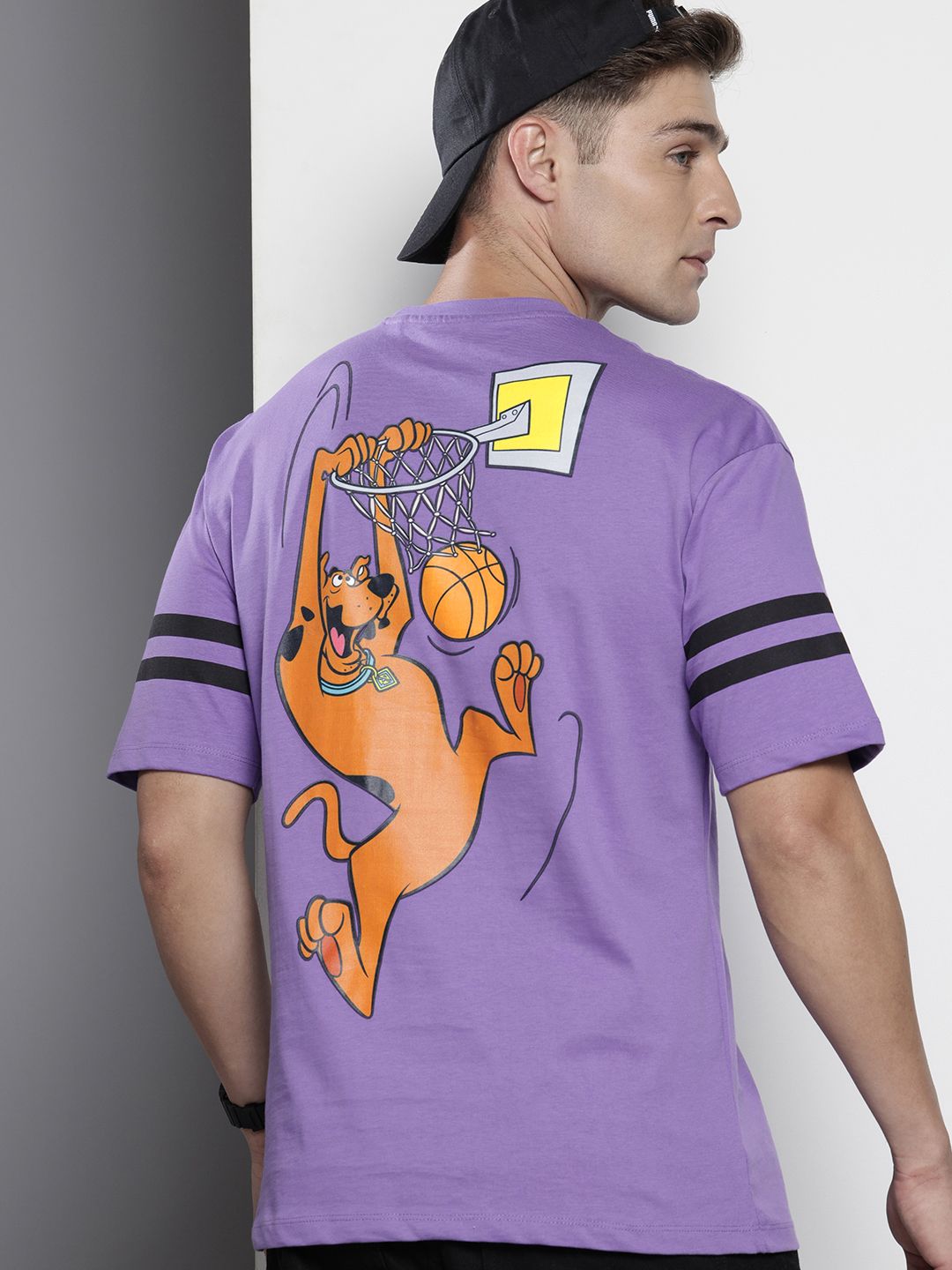 The Indian Garage Co Pure Cotton Scooby-Doo Printed Drop-Shoulder Sleeves Boxy T-shirt