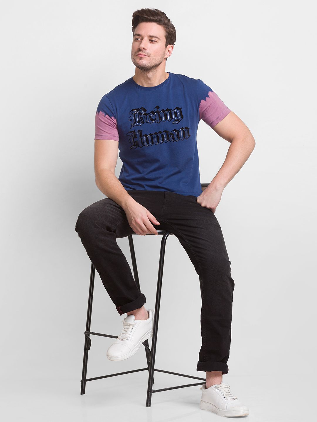 Being Human Men Navy Blue Typography Printed Cotton  T-shirt