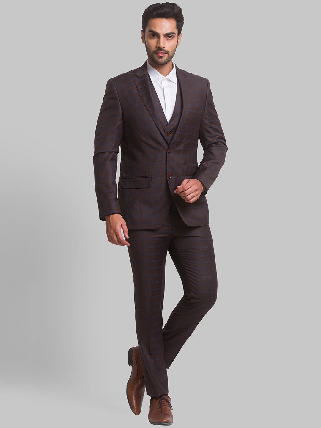 Park Avenue Men Checked Super Slim-Fit Single-Breasted 3-Piece Suits