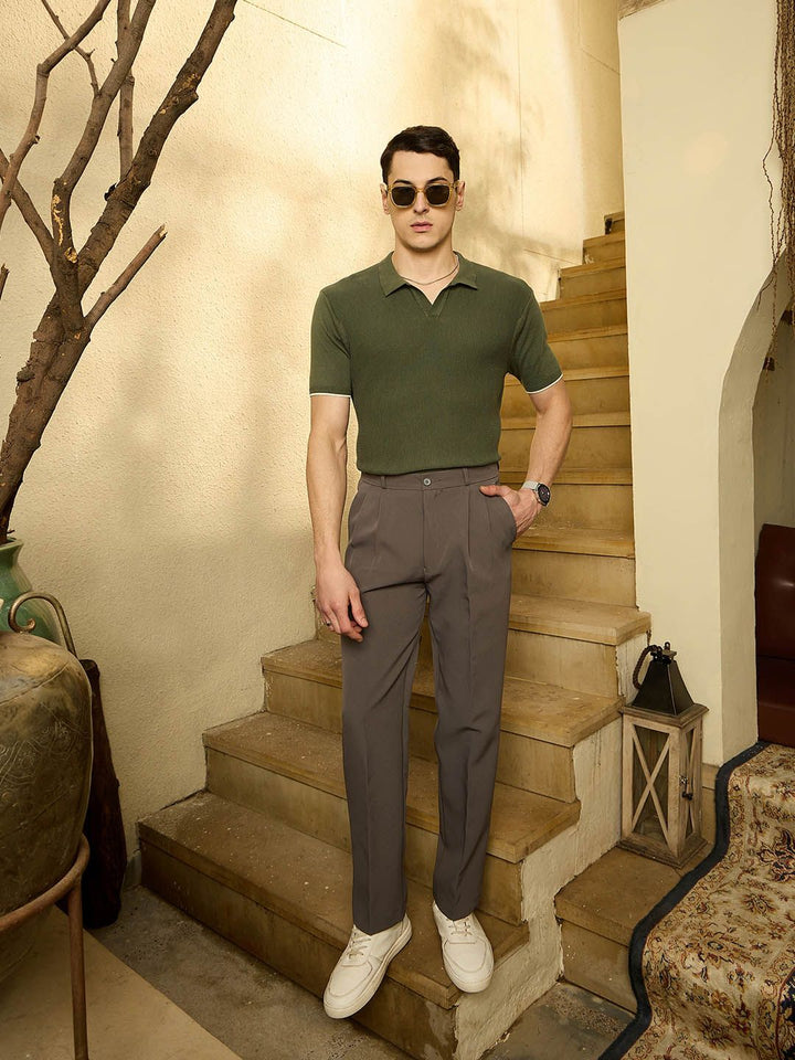 DENNISON Men Textured Polo Collar Knitted T-Shirt