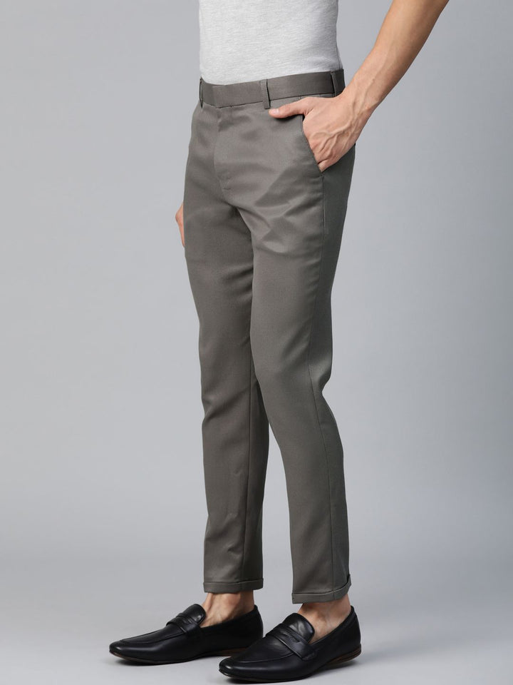 DENNISON Men Charcoal Grey Smart Tapered Fit Self Design Regular Trousers
