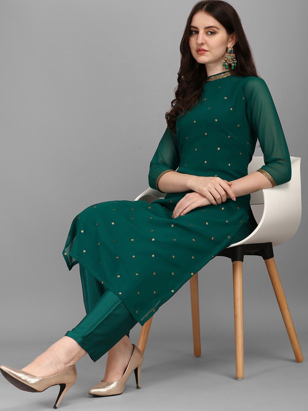 KALINI Floral Embroidered Sequinned Kurta With Trouser