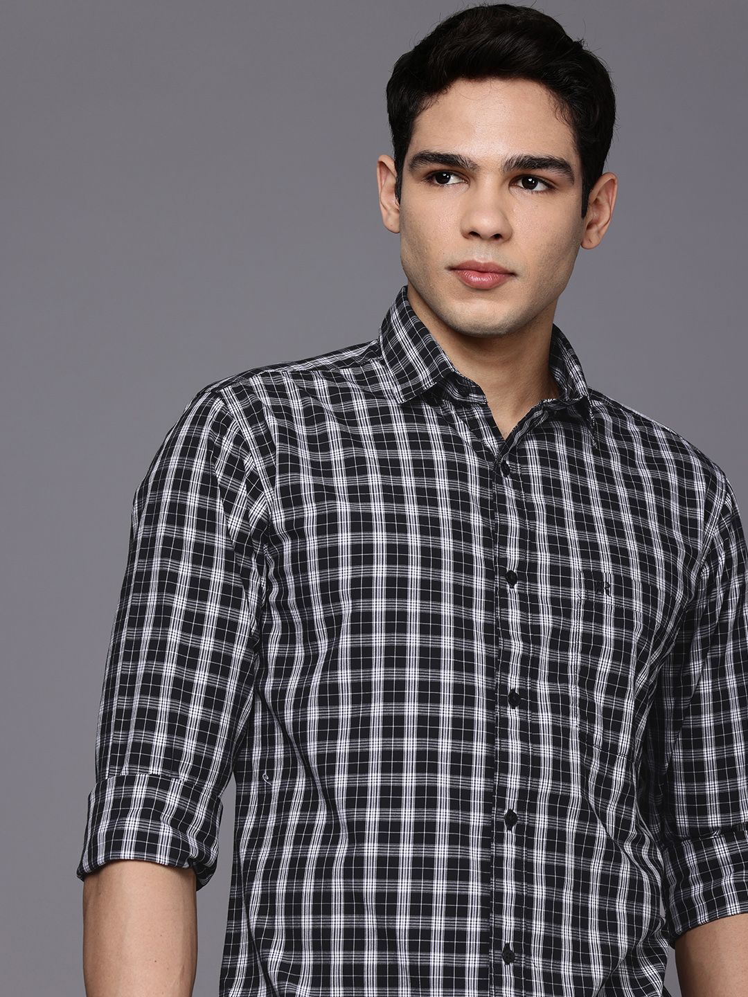 Raymond Pure Cotton Slim Fit Checked Casual Shirt