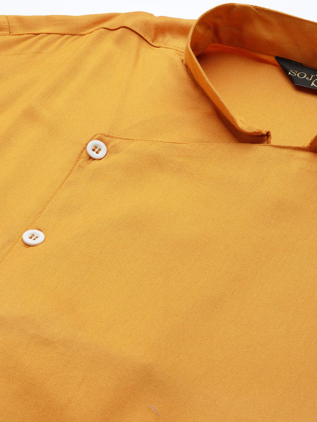 SOJANYA Men Mustard Yellow Solid Straight Asymmetric Kurta
