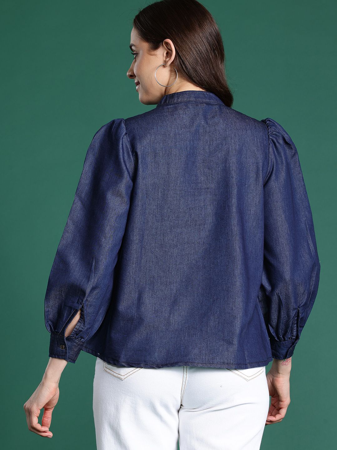 DressBerry Mandarin Collar Chambray Top