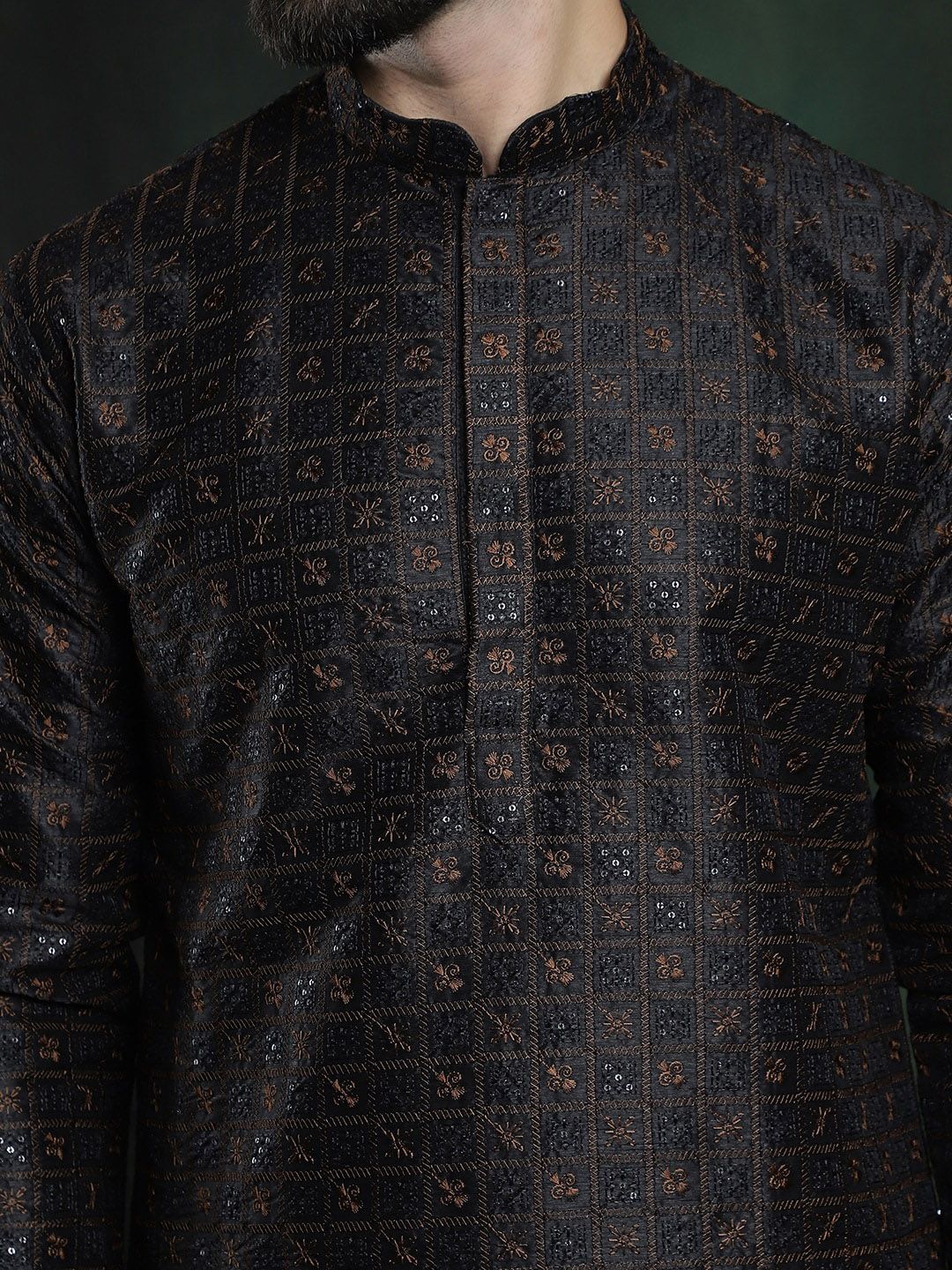 SOJANYA LUXE Kurta Kerja Benang Biasa Sulam Bunga dengan Piyama