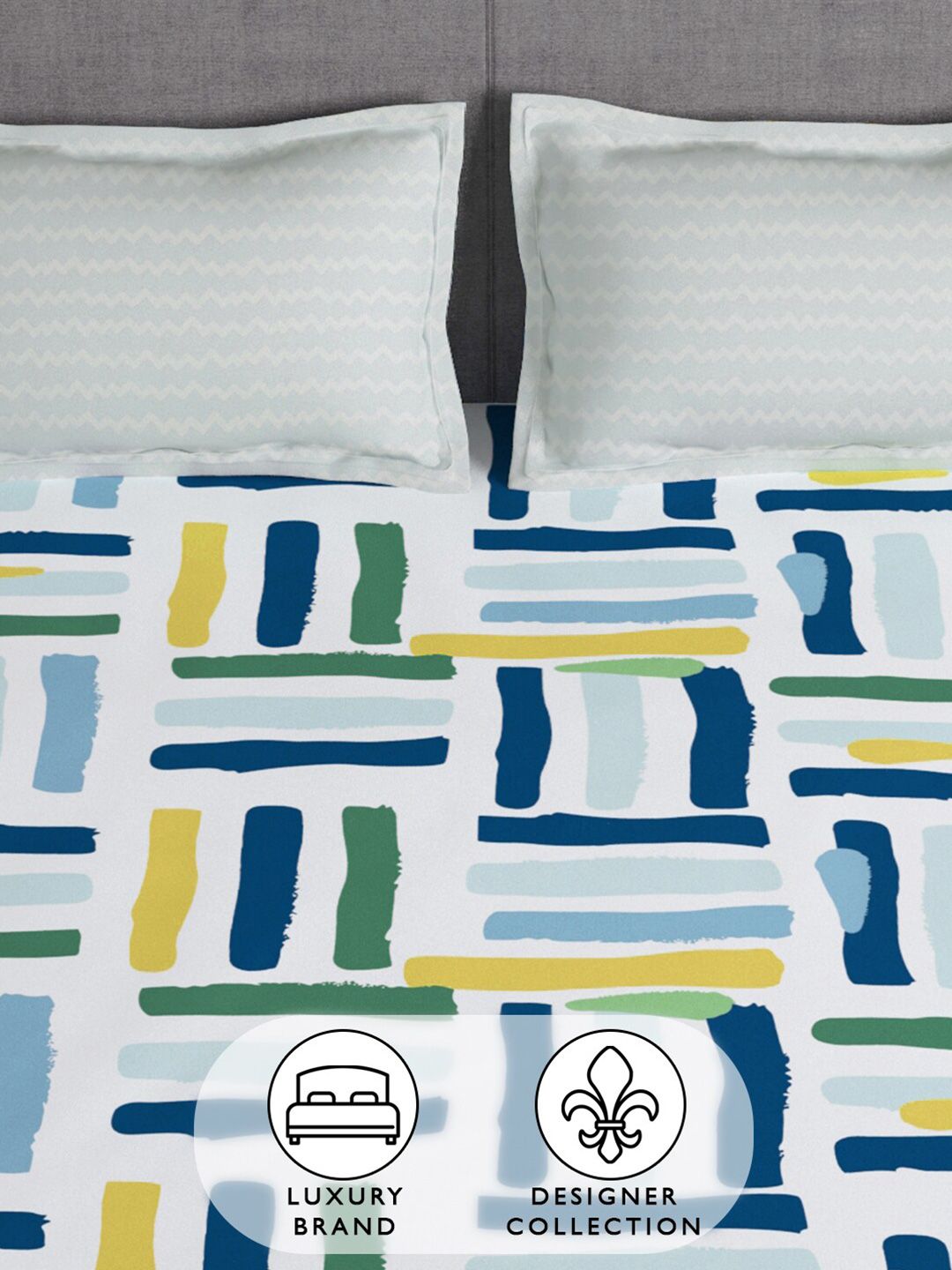 Story@home Grey & Blue Geometric 180 TC Queen Bedsheet with 2 Pillow Covers