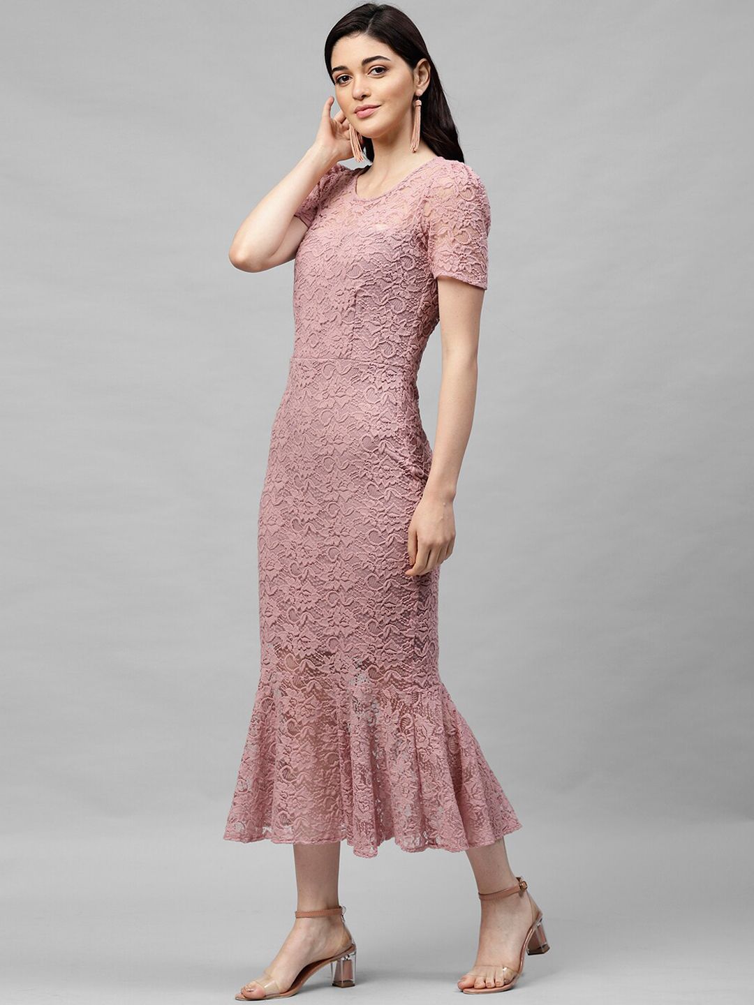 Athena Mauve Self Design Sheath Dress
