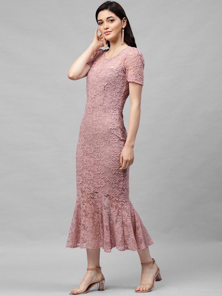 Athena Mauve Self Design Sheath Dress