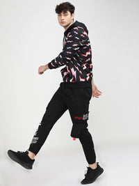 HIGHLANDER Men Black & Red Printed Hooded Sweatshirt
