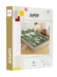 KLOTTHE Green & White Floral 400 TC King Bedsheet with 2 Pillow Covers