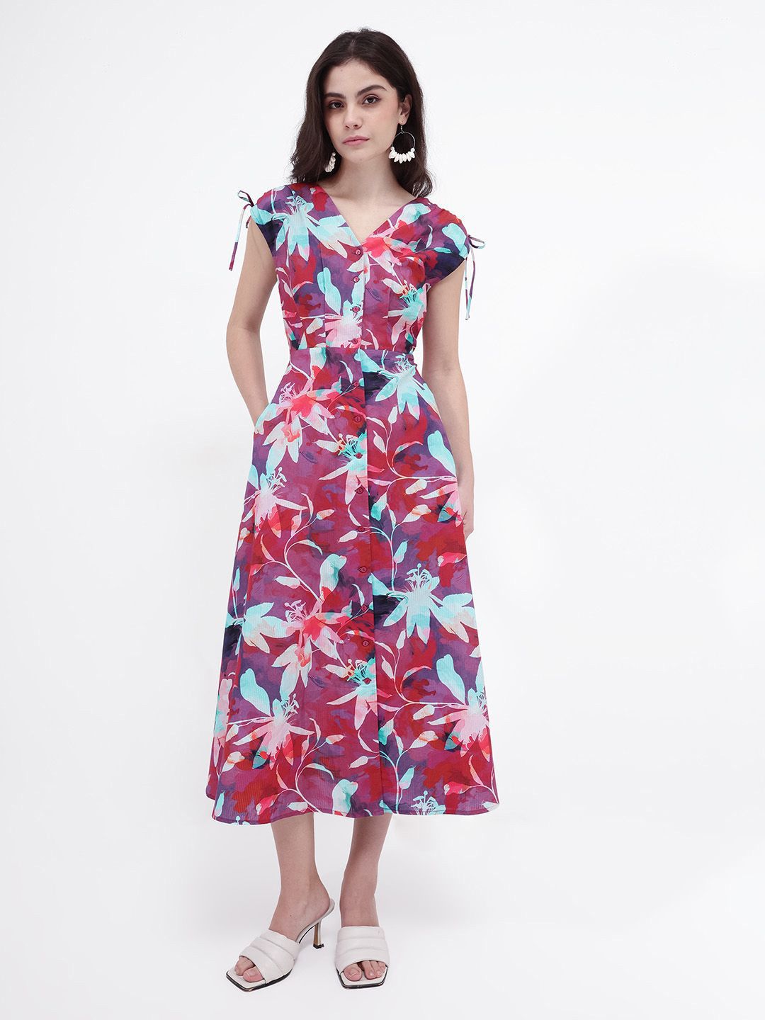 Pakaian Midi Fit & Flare Cetak Bunga RAREISM