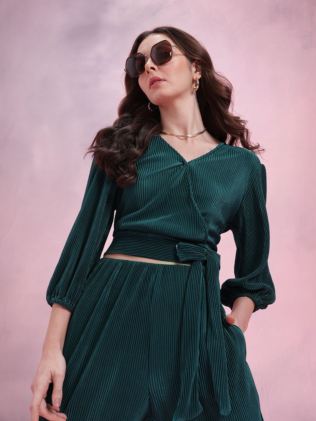 DressBerry Solid Accordion Pleats Co-Ords