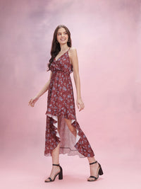 DressBerry Ruffled Floral Print Fit & Flare Midi Dress