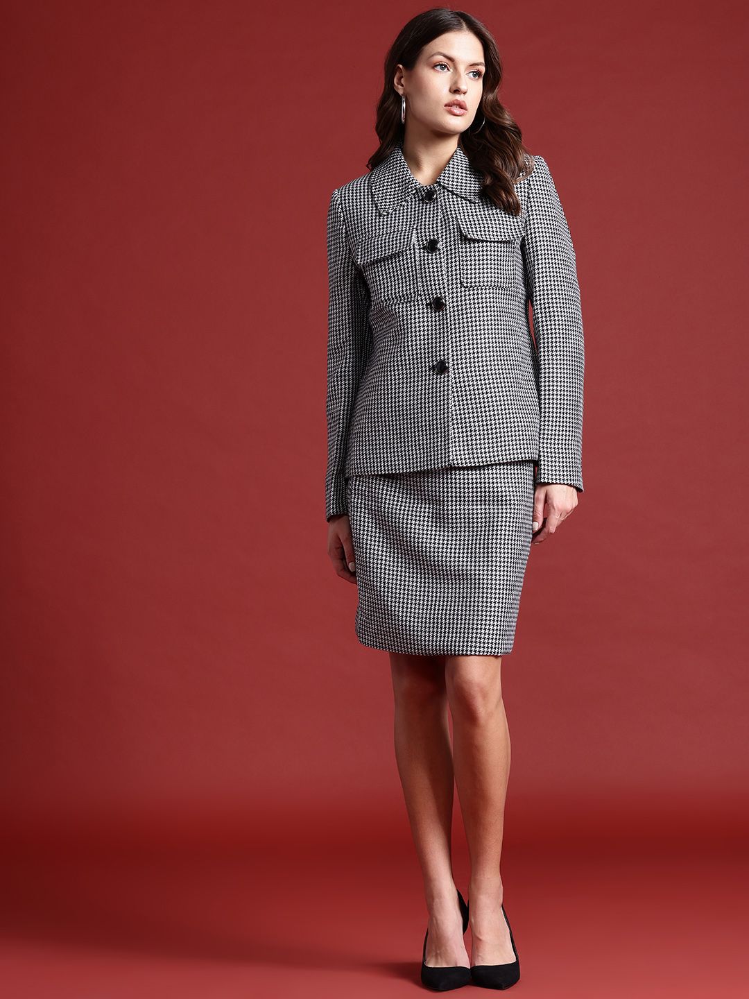 all about you Self Design Blazer with Skirt