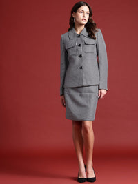 all about you Self Design Blazer with Skirt