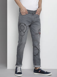 The Indian Garage Co Men Grey Slim Fit Light Fade Printed Stretchable Jeans