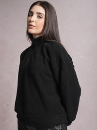 Tokyo Talkies Black High Neck Besar Pullover Sweatshirt