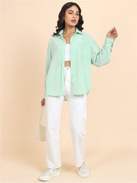 Tokyo Talkies Green Micro Checked Oversized Casual Shirt