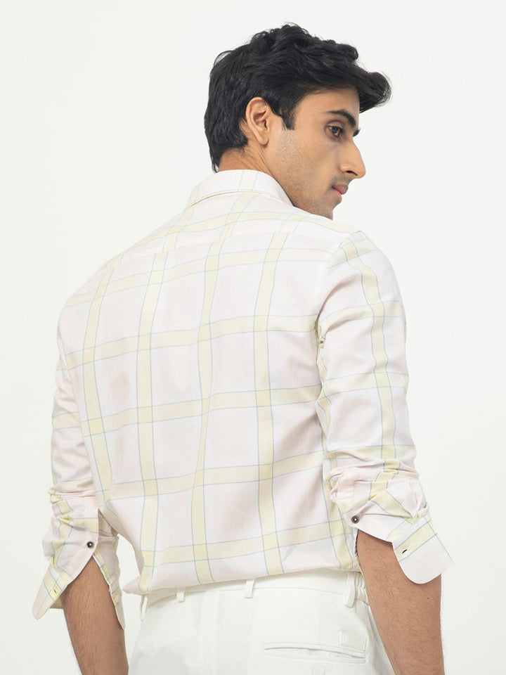 RARE RABBIT Men Tarkin Pink Slim Fit Windowpane Check Cotton Shirt