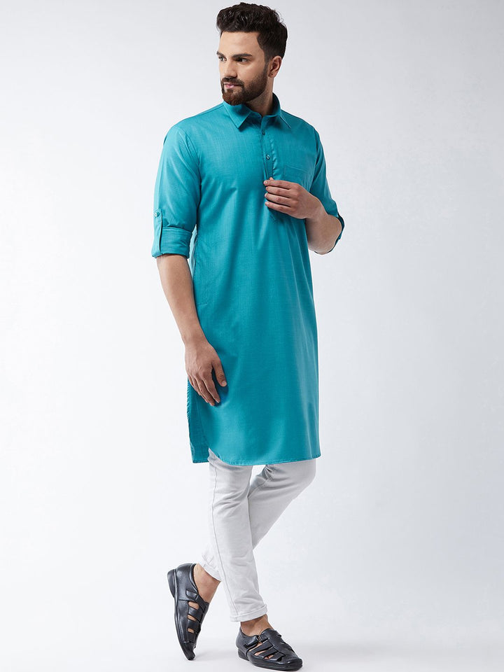 SOJANYA Men Blue Solid Straight Kurta