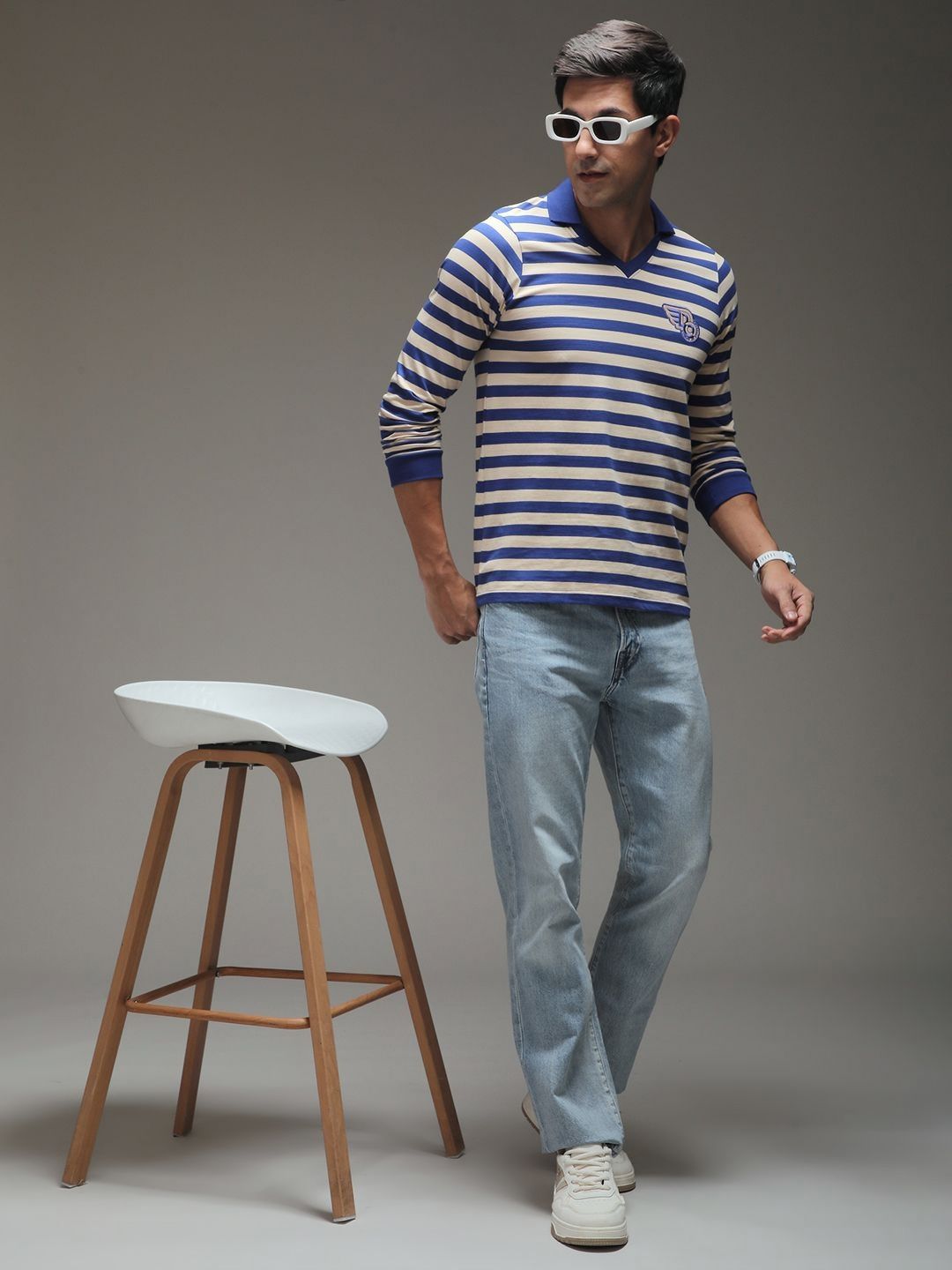 Difference of Opinion Men Striped Polo Collar Cotton T-shirt