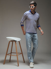 Difference of Opinion Men Striped Polo Collar Cotton T-shirt