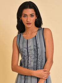 W Blue Striped A-Line Maxi Dress