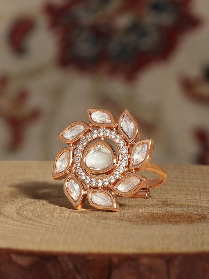 Zaveri Pearls Rose Gold-Plated CZ-Studded Adjustable Finger Ring