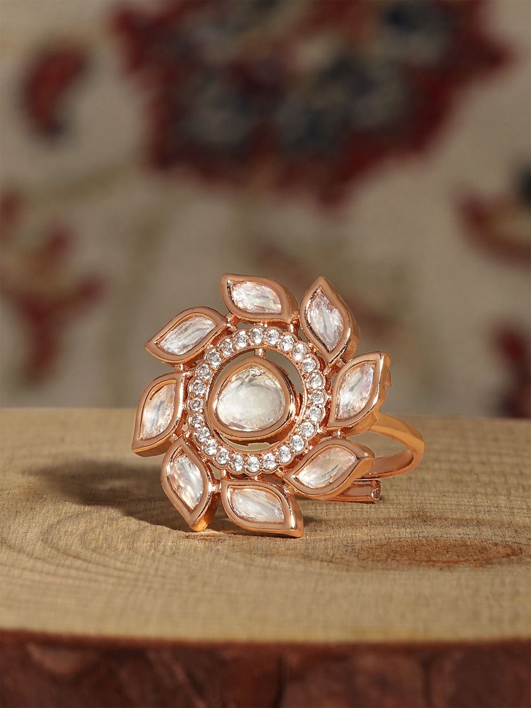 Zaveri Pearls Rose Gold-Plated CZ-Studded Adjustable Finger Ring