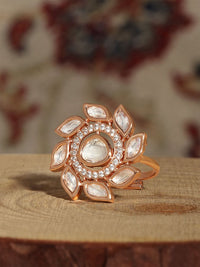 Zaveri Pearls Rose Gold-Plated CZ-Studded Adjustable Finger Ring
