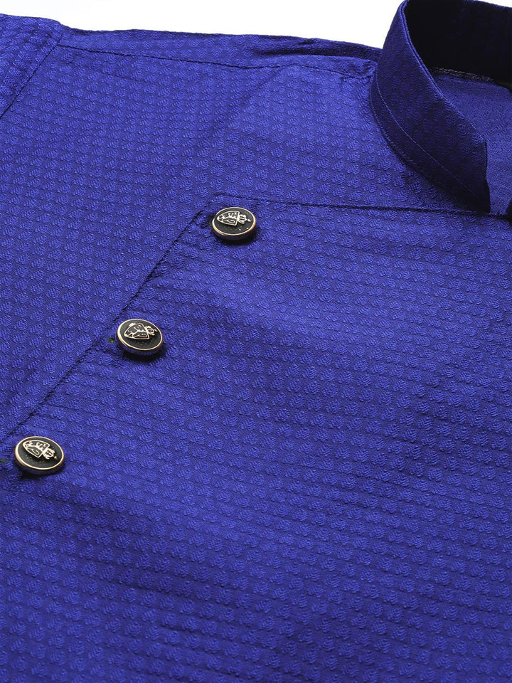 SOJANYA Men Blue Ethnic Woven Design Straight Angrakha Kurta