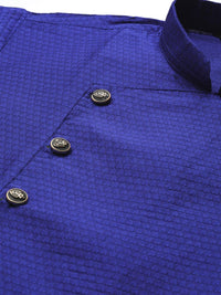 SOJANYA Men Blue Ethnic Woven Design Straight Angrakha Kurta