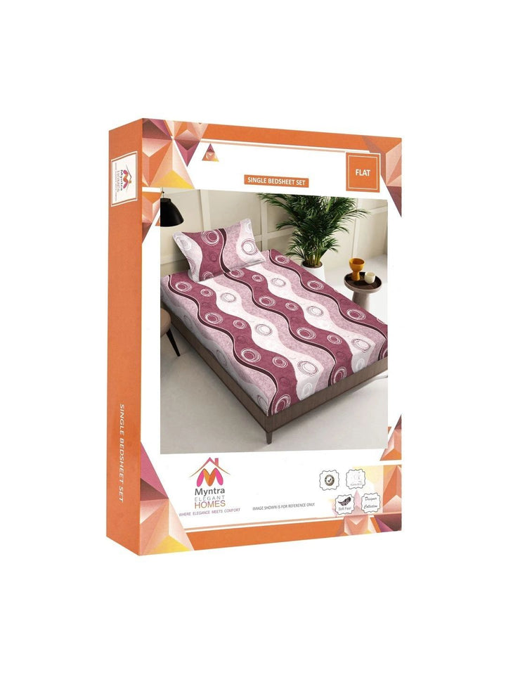 Myntra Elegant Homes Purple Geometric 300 TC Single Bedsheet with 1 Pillow Covers