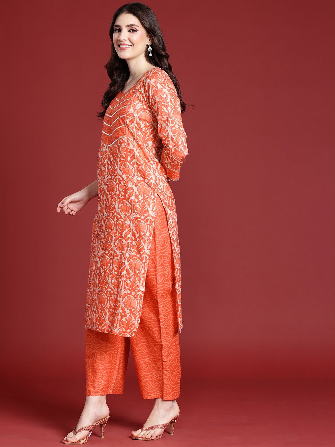 Anouk Women Floral Printed Regular Gotta Patti Pure Cotton Kurta with Trousers & Dupatta