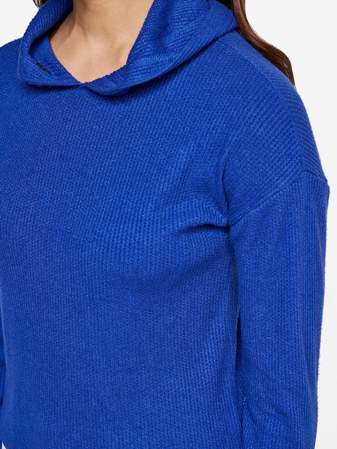 AND Women Blue Solid Hood Long Sleeves Top