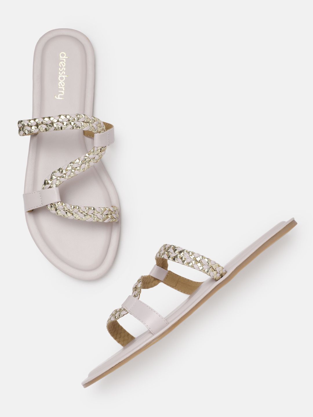 DressBerry Women Braided Striped Open- Toe Flats