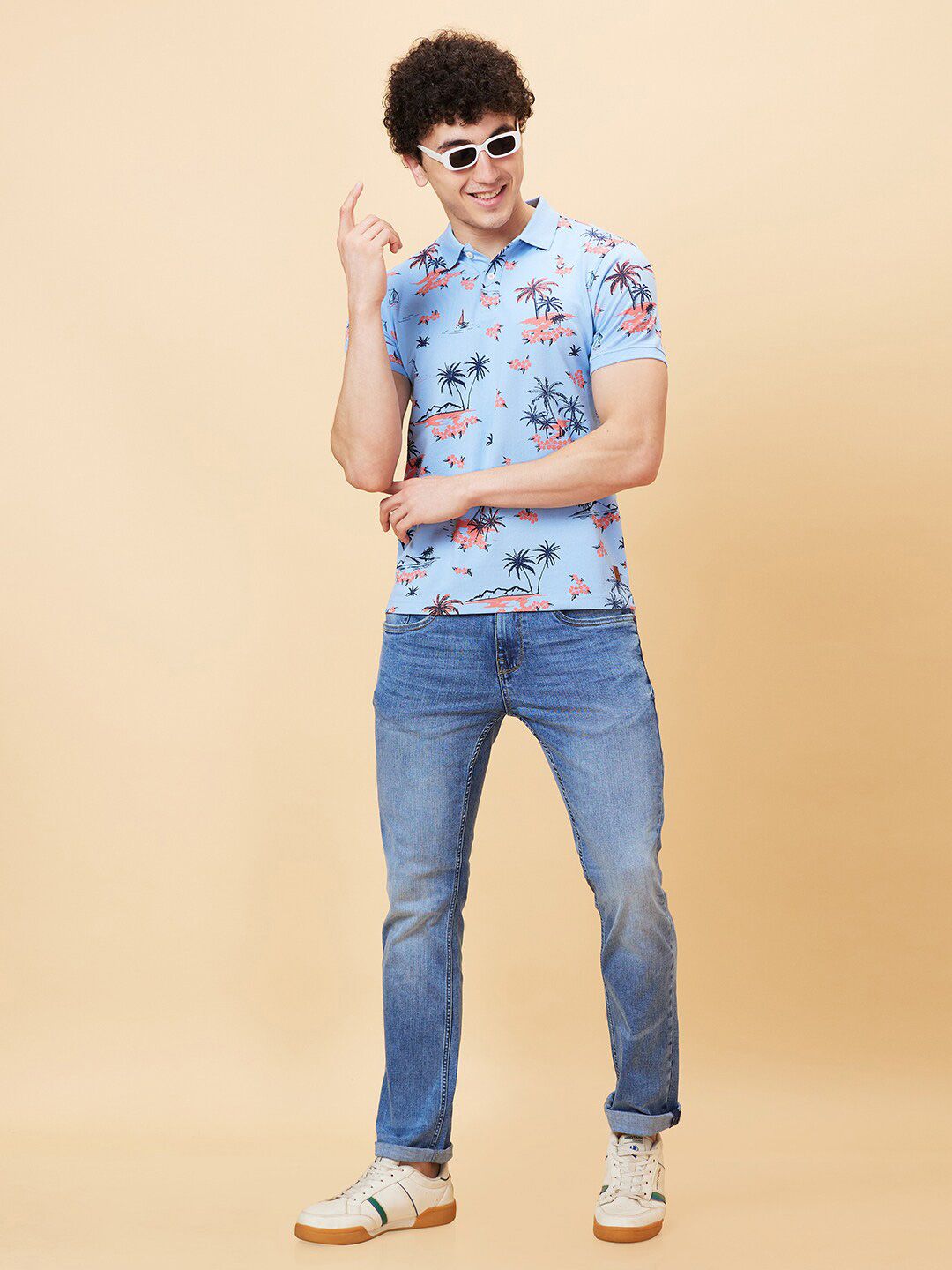 Being Human Floral Printed Cotton Polo Collar Short Sleeves Casual T-shirt