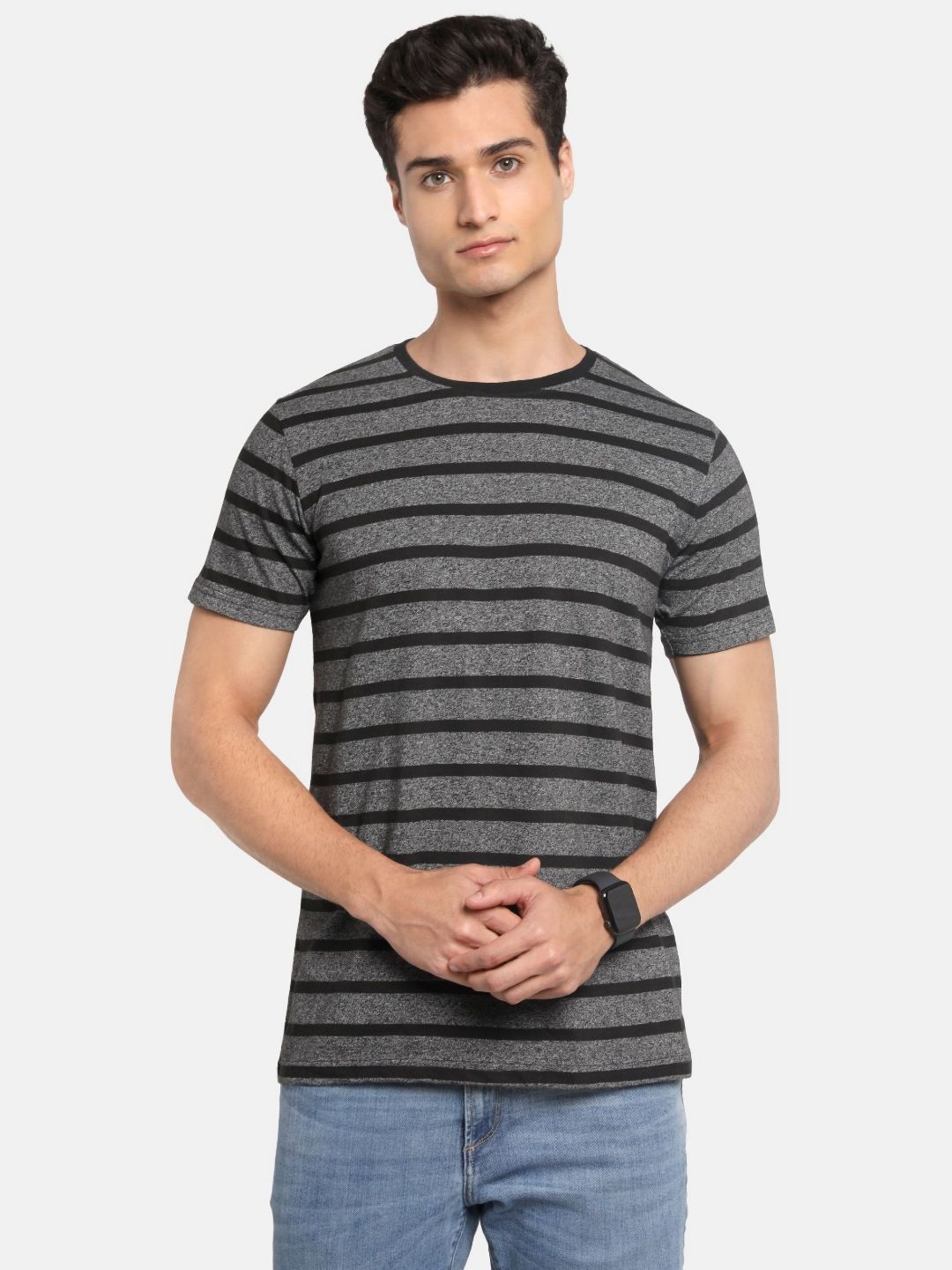 ADRO Men Striped Round Neck Cotton T-shirt