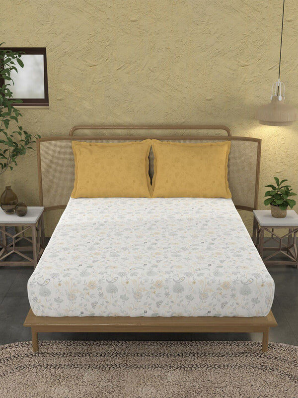 MYTRIDENT Kantha Sage Sanskriti Flat 144TC King Cotton 1 Bedsheet with 2 Pillow Covers