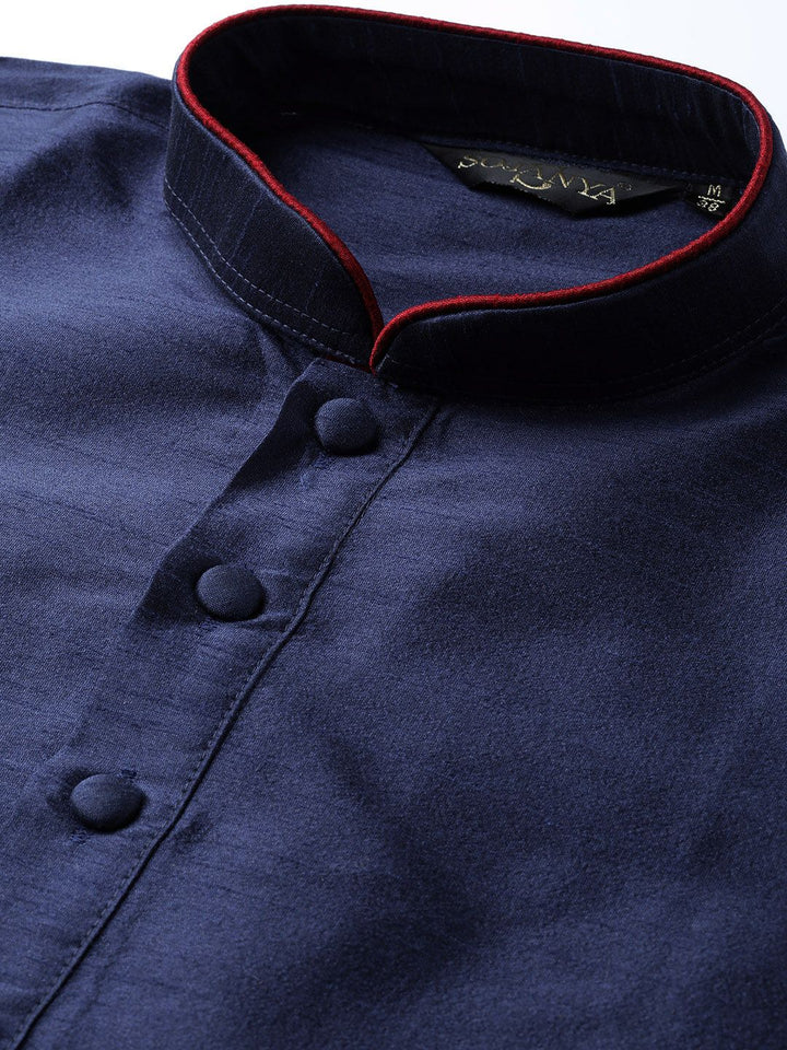 SOJANYA Lelaki Navy Blue Solid Kurta Lurus