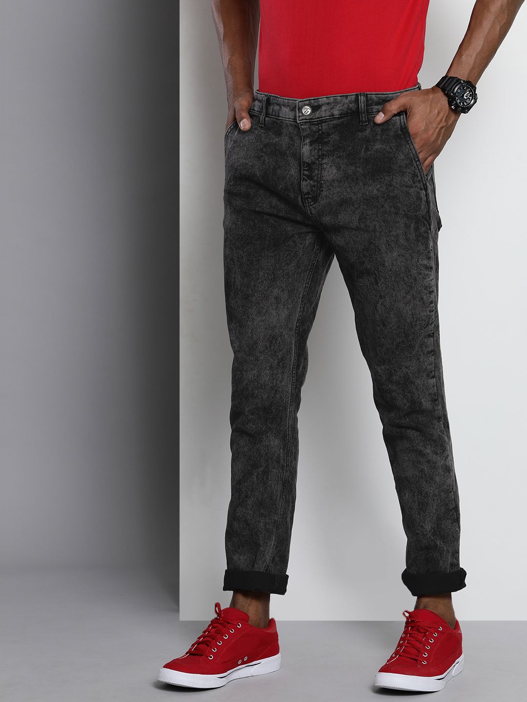 The Indian Garage Co Men Black Slim Fit Stretchable Jeans