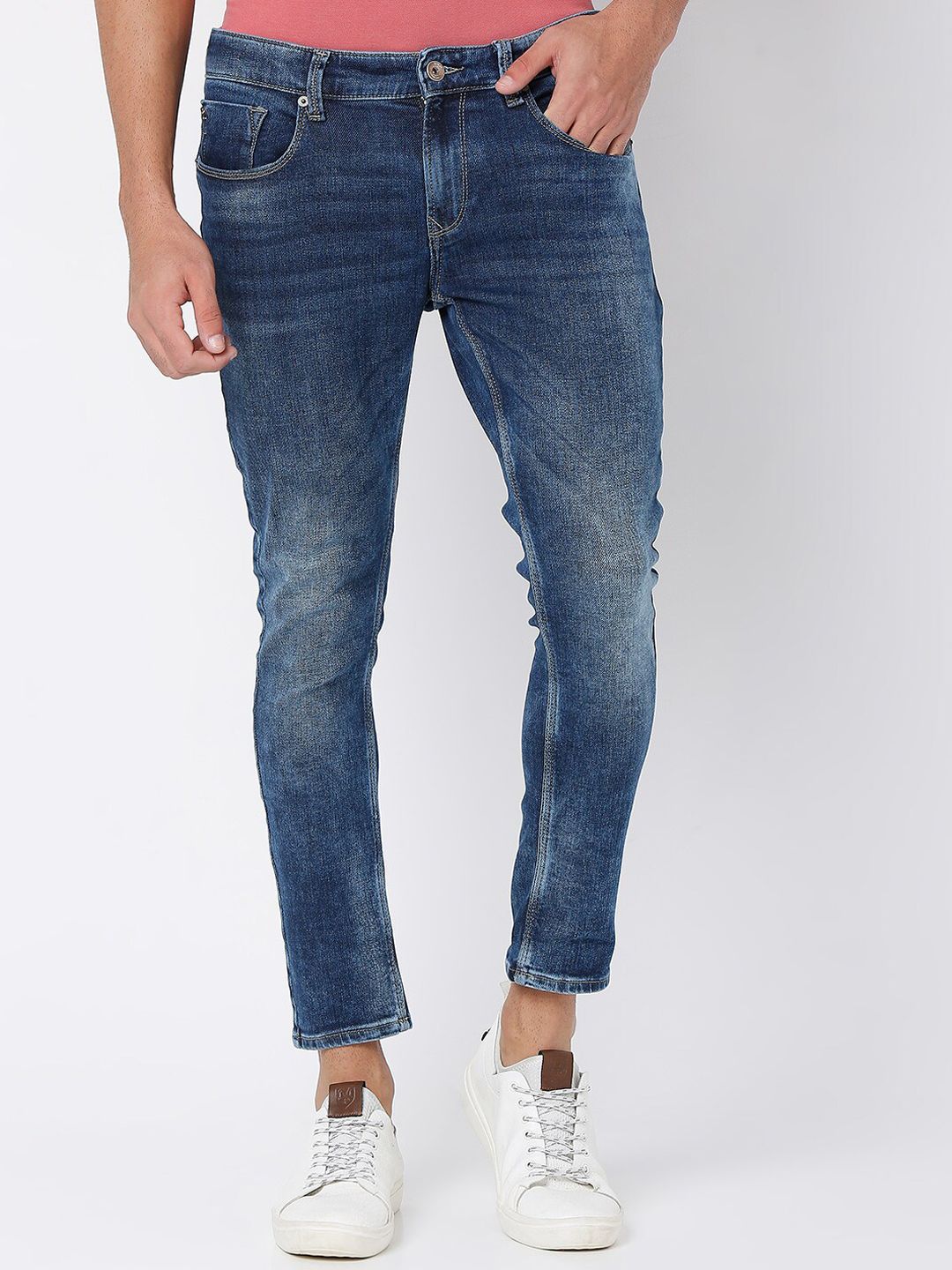 SPYKAR Men Blue Kano Slim Fit Low Distress Light Fade Jeans