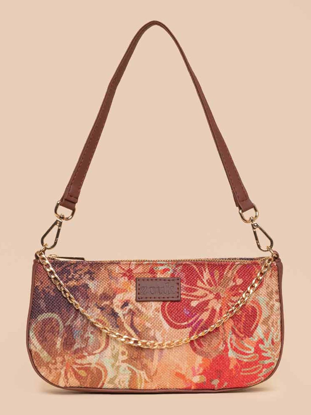 ZOUK Floral Printed Structured Baguette Bag Handbags