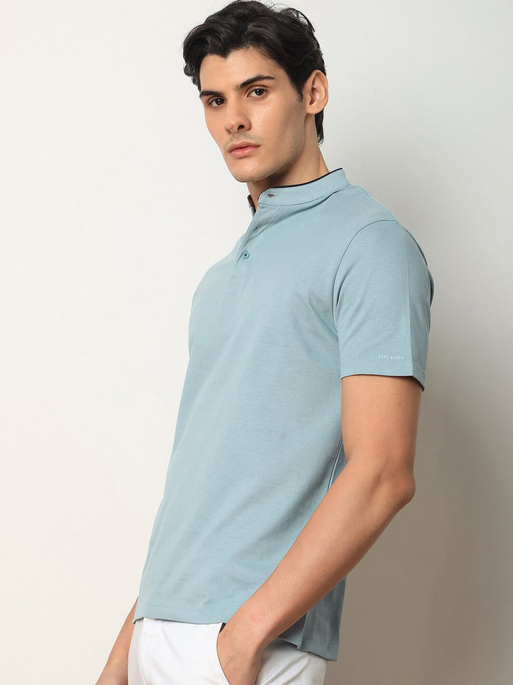 RARE RABBIT Men Barrie Mandarin Collar Cotton Slim Fit T-Shirt